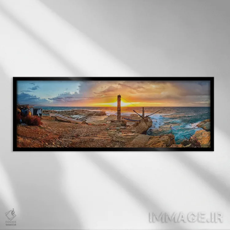 تابلو دکوراتیو "غروب خورشید در امتداد ساحل راوشه، بیروت، لبنان" اثر پانورامیک ایمجز - نمای قابدار مشکی