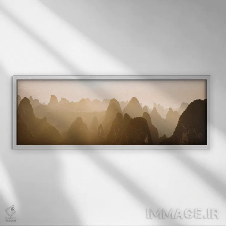 تابلو دکوراتیو "غروب خورشید از تپه های کارست در لائو ژای، شینگ پینگ، گ… اثر پانورامیک ایمجز - نمای قابدار سفید
