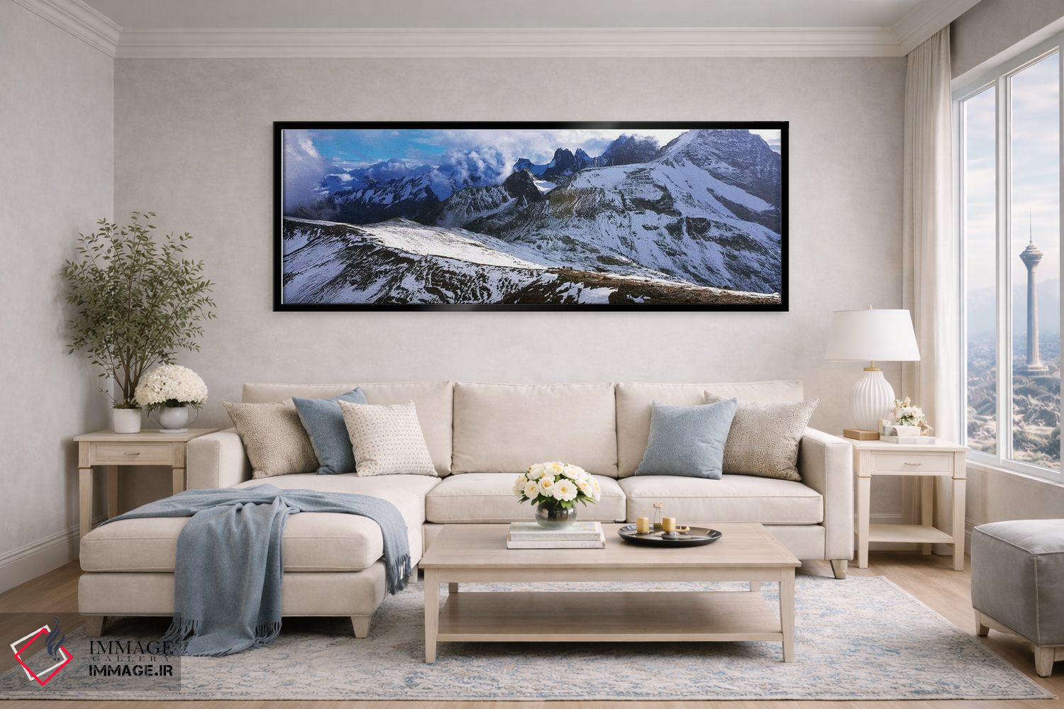 تابلو دکوراتیو رشته کوه های پوشیده از برف در برابر آسمان ابری، پارک اس… اثر پانورامیک ایمجز - D5B