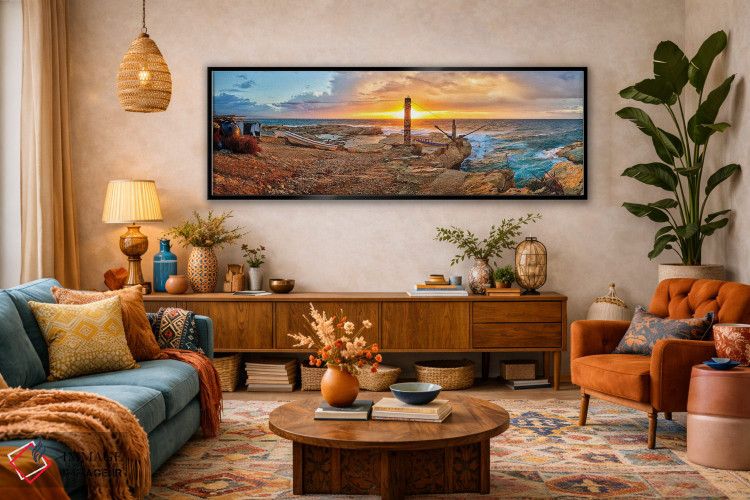 تابلو دکوراتیو "غروب خورشید در امتداد ساحل راوشه، بیروت، لبنان" اثر پانورامیک ایمجز - D1B