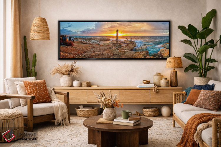 تابلو دکوراتیو "غروب خورشید در امتداد ساحل راوشه، بیروت، لبنان" اثر پانورامیک ایمجز - D2B