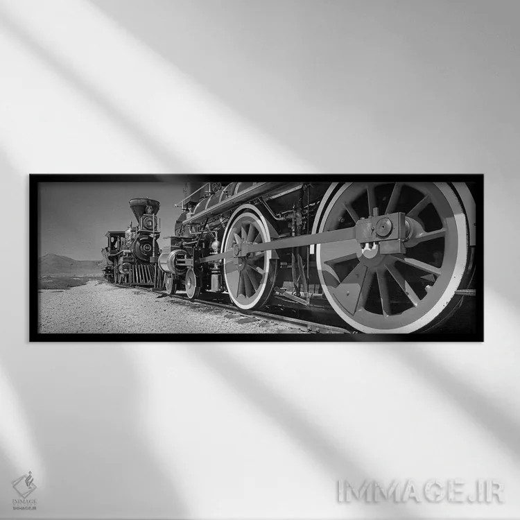 تابلو دکوراتیو "موتور قطار بر روی ریل، سایت تاریخی اسپایک طلایی، یوتا… اثر پانورامیک ایمجز - نمای قابدار مشکی
