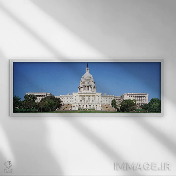 تابلو دکوراتیو "ساختمان کنگره ایالات متحده، واشنگتن دی.سی، ایالات متحد… اثر پانورامیک ایمجز - نمای قابدار سفید