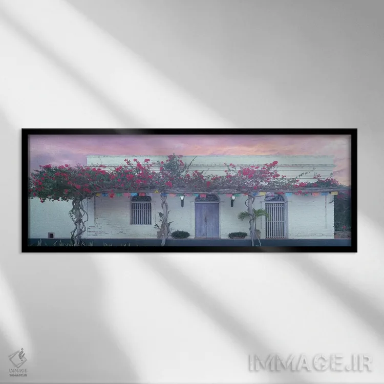تابلو دکوراتیو "نمایی از ساختمان با پرگولا، تودوس سانتوس، باخا کالیفرن… اثر پانورامیک ایمجز - نمای قابدار مشکی