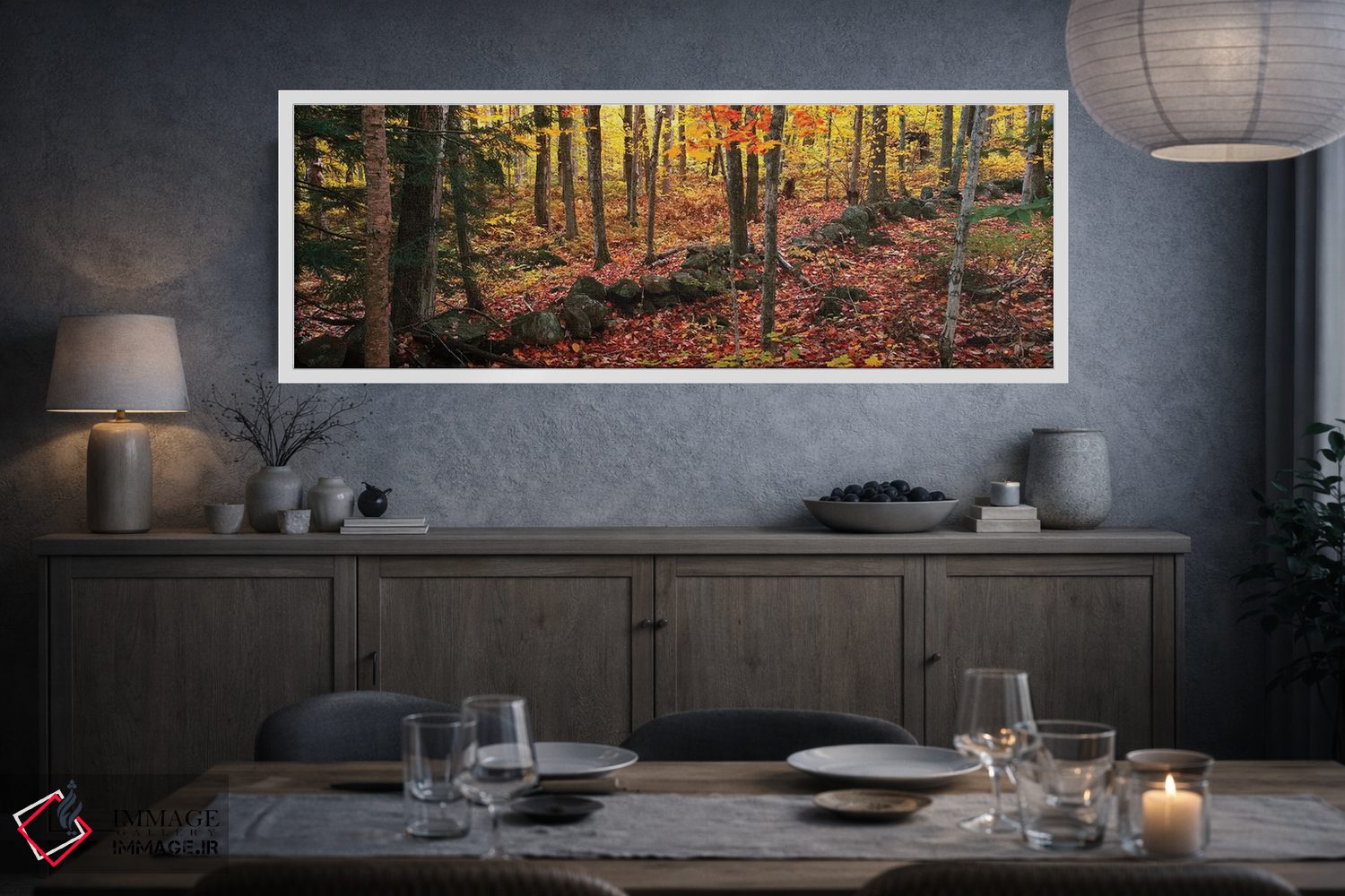 تابلو دکوراتیو "درختان در جنگلی در فصل پاییز، هوپ، شهرستان ناکس، مین… اثر پانورامیک ایمجز - D3W