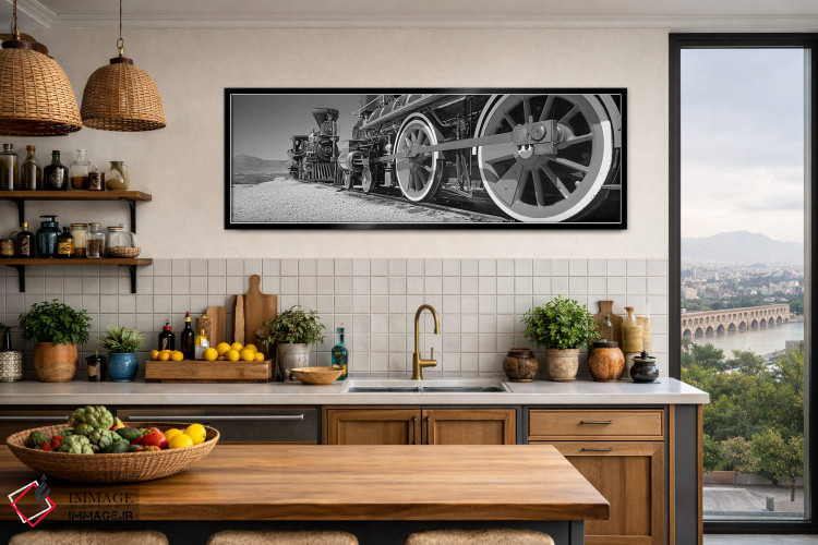 تابلو دکوراتیو "موتور قطار بر روی ریل، سایت تاریخی اسپایک طلایی، یوتا… اثر پانورامیک ایمجز - D5B