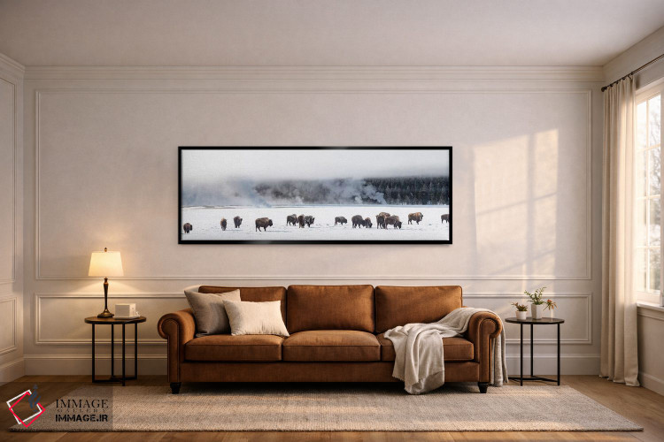 تابلو دکوراتیو "نمایی از گله بایسون، فونتن فلتس، پارک ملی یلوستون، وای… اثر پانورامیک ایمجز - D5B