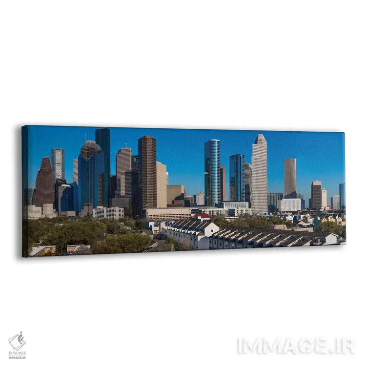 تابلو دکوراتیو چشم انداز شهری روشن شده در غروب، هیوستون، تگزاس اثر پانورامیک ایمجز - نمای پرسپکتیو محصول