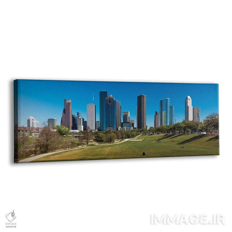 تابلو دکوراتیو چشم انداز شهری روشن شده در غروب، هیوستون، تگزاس اثر پانورامیک ایمجز - نمای پرسپکتیو محصول
