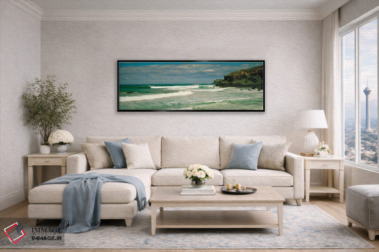 تابلو دکوراتیو "موج ها که به ساحل می شکنند، پشت سر لنکس هد، نیو ساوت و… اثر پانورامیک ایمجز - D5B