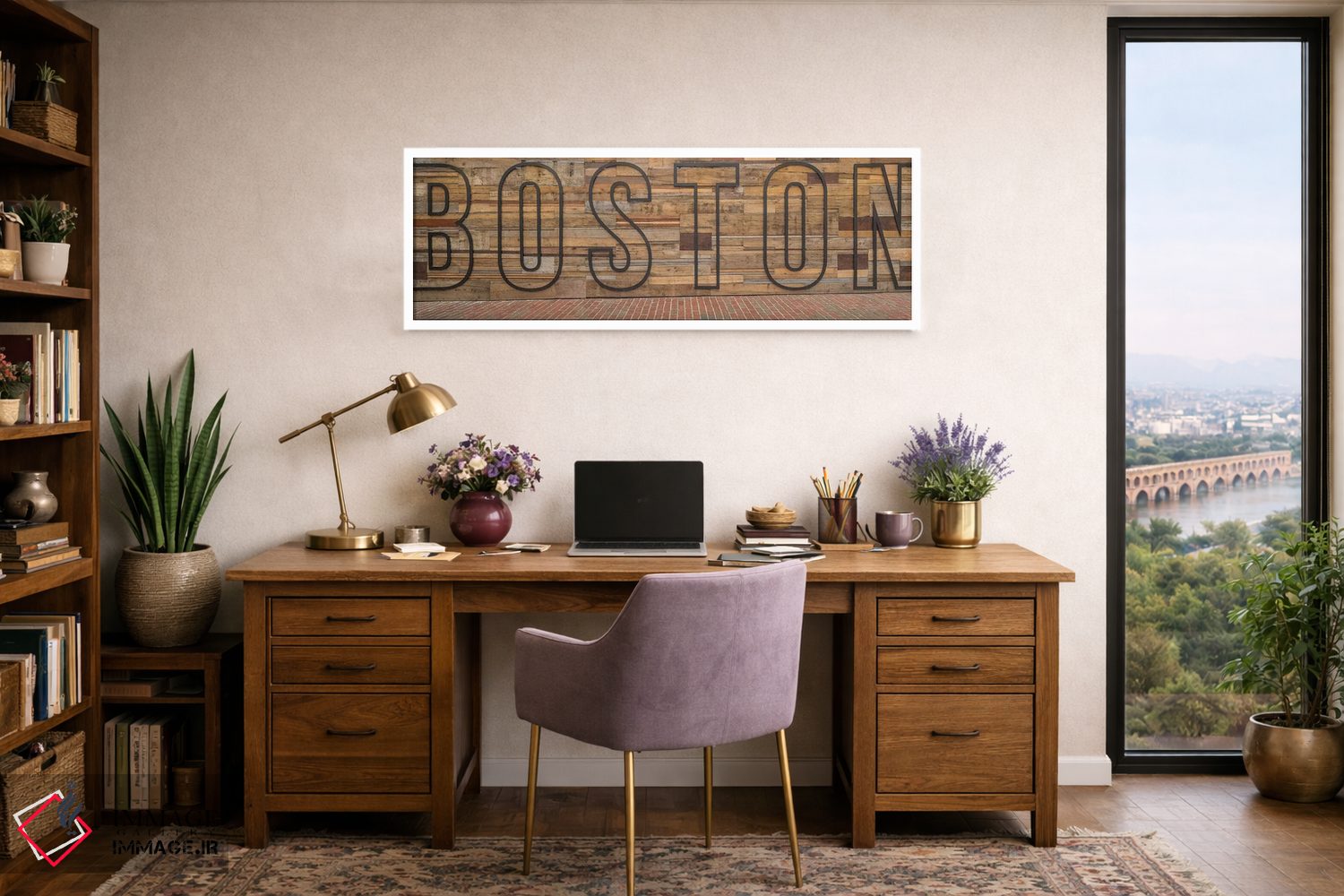 تابلو دکوراتیو کلمه "بوستون" روی دیوار چوبی، بوستون، ماساچوست، ایالات… اثر پانورامیک ایمجز - D1W