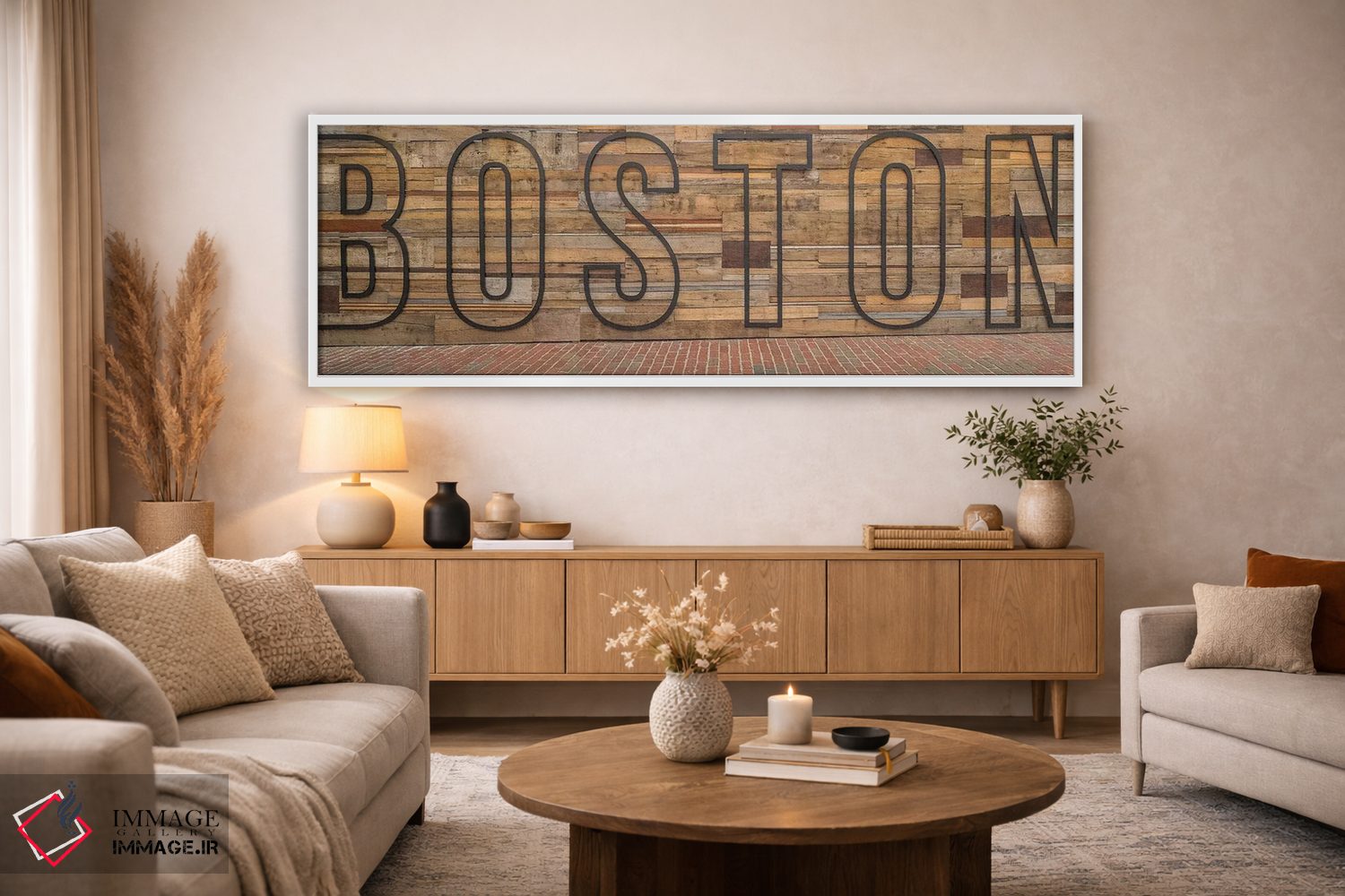 تابلو دکوراتیو کلمه "بوستون" روی دیوار چوبی، بوستون، ماساچوست، ایالات… اثر پانورامیک ایمجز - D4W