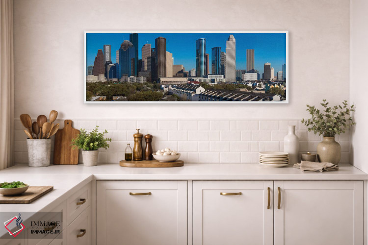 تابلو دکوراتیو چشم انداز شهری روشن شده در غروب، هیوستون، تگزاس اثر پانورامیک ایمجز - D1W