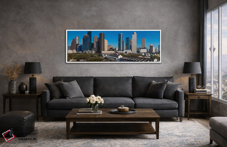 تابلو دکوراتیو چشم انداز شهری روشن شده در غروب، هیوستون، تگزاس اثر پانورامیک ایمجز - D5W