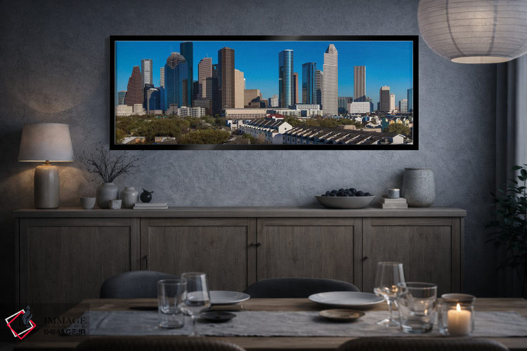 تابلو دکوراتیو چشم انداز شهری روشن شده در غروب، هیوستون، تگزاس اثر پانورامیک ایمجز - D4B