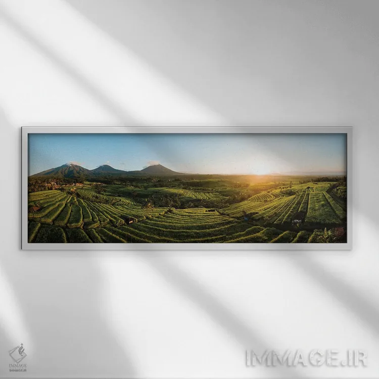 تابلو دکوراتیو نمای هوایی از تراس های برنج جاتیلویو، تابانان، بالی، ان… اثر پانورامیک ایمجز - نمای قابدار سفید