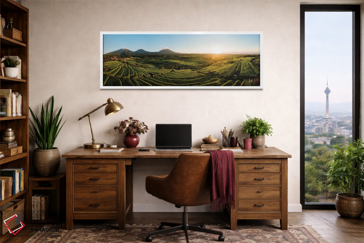 تابلو دکوراتیو نمای هوایی از تراس های برنج جاتیلویو، تابانان، بالی، ان… اثر پانورامیک ایمجز - D1W