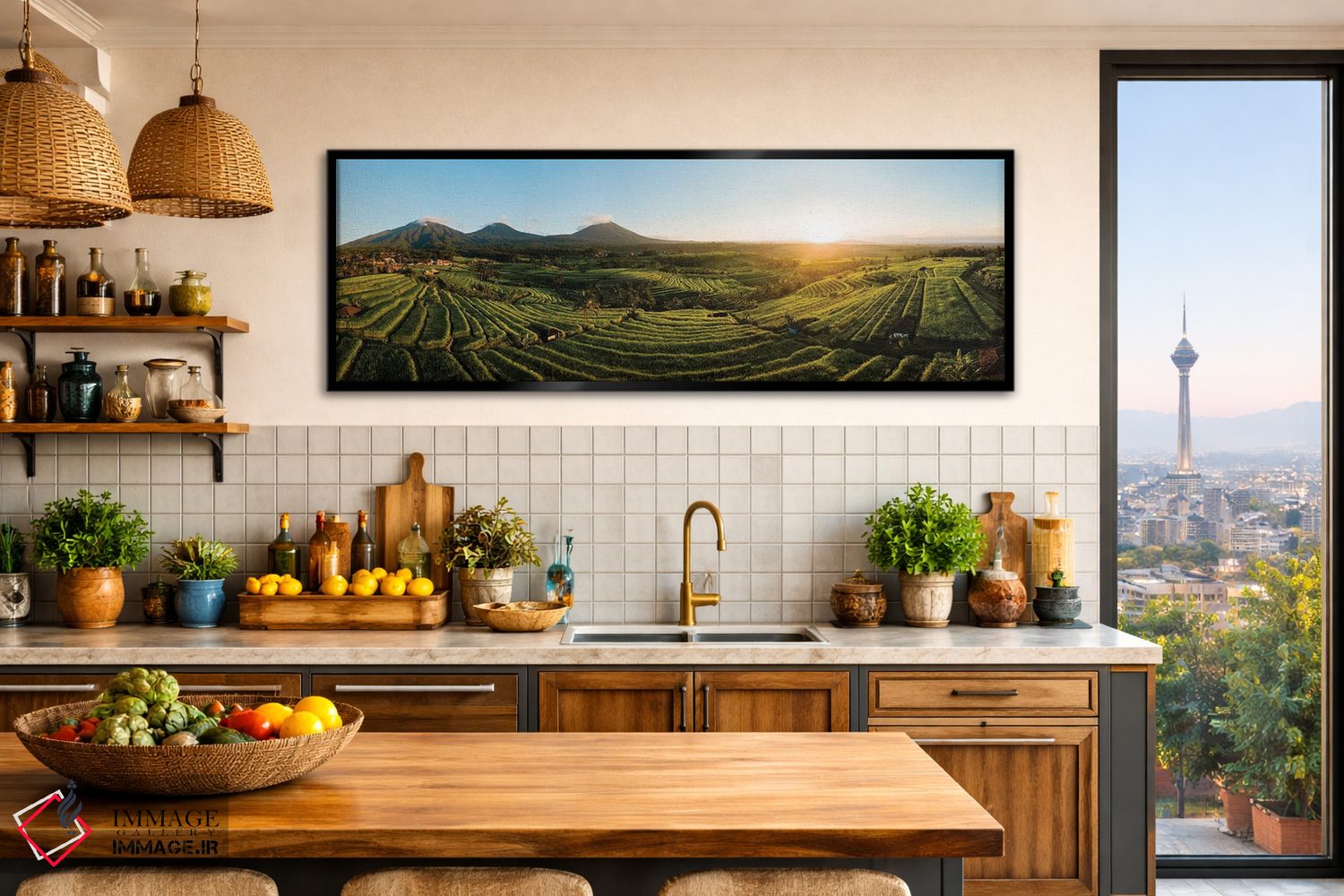 تابلو دکوراتیو نمای هوایی از تراس های برنج جاتیلویو، تابانان، بالی، ان… اثر پانورامیک ایمجز - D2B