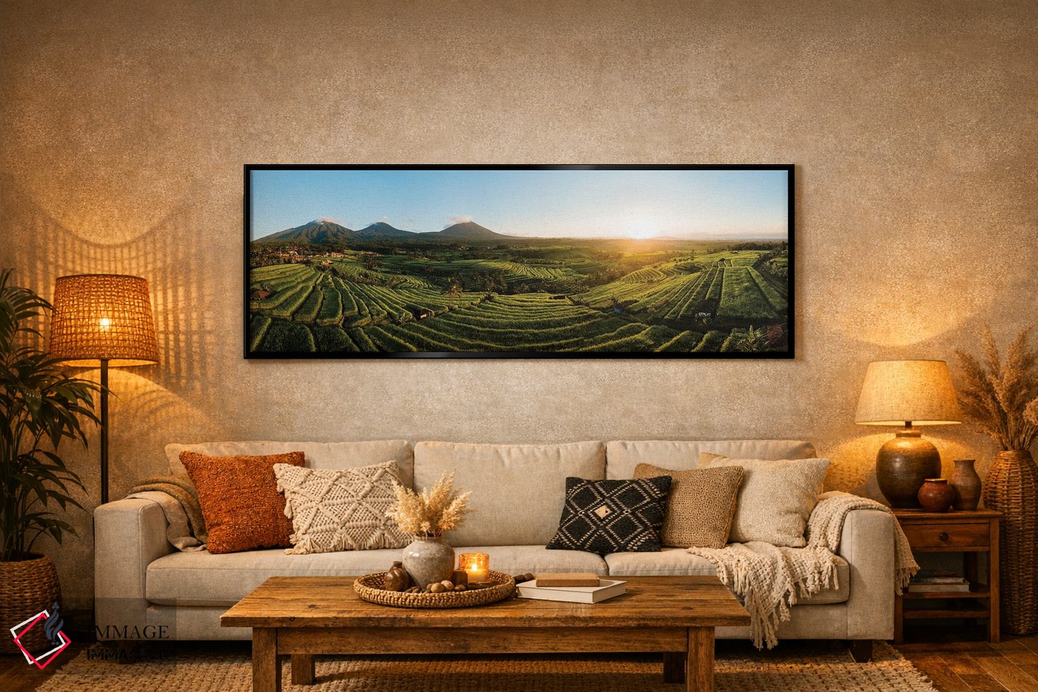 تابلو دکوراتیو نمای هوایی از تراس های برنج جاتیلویو، تابانان، بالی، ان… اثر پانورامیک ایمجز - D6B