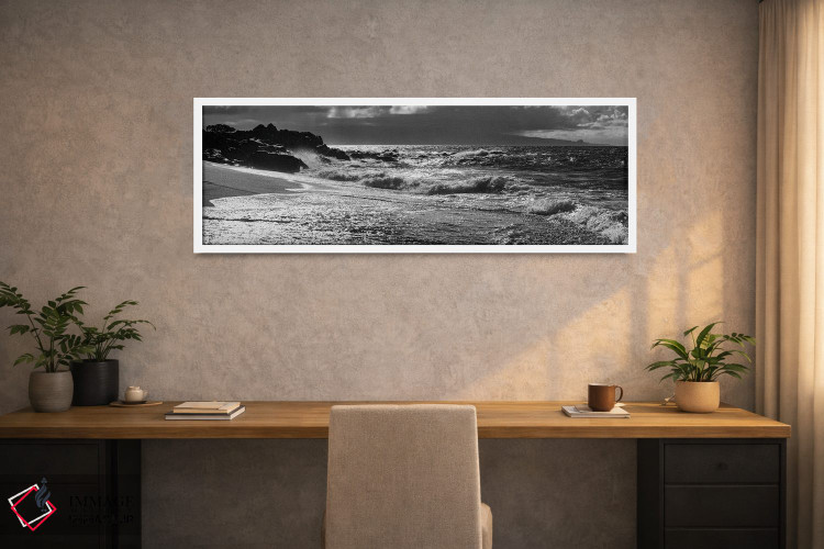 تابلو دکوراتیو منظره سیاه و سفید با ساحل و امواج در دریا، مائوی، جزایر… اثر پانورامیک ایمجز - D1W