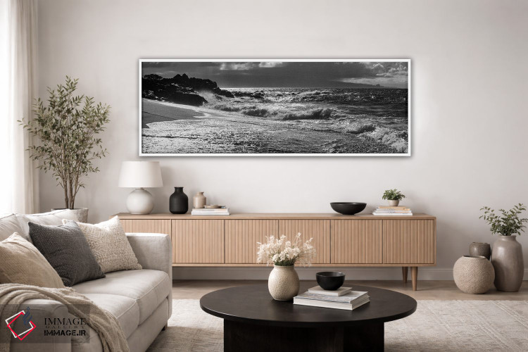 تابلو دکوراتیو منظره سیاه و سفید با ساحل و امواج در دریا، مائوی، جزایر… اثر پانورامیک ایمجز - D3W