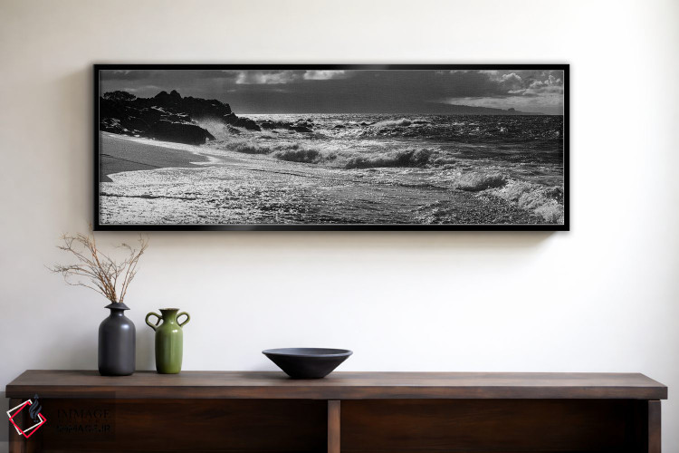 تابلو دکوراتیو منظره سیاه و سفید با ساحل و امواج در دریا، مائوی، جزایر… اثر پانورامیک ایمجز - D2B