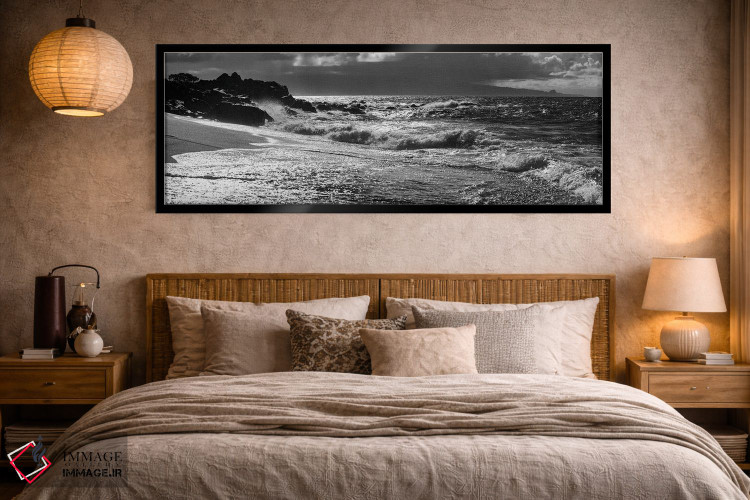 تابلو دکوراتیو منظره سیاه و سفید با ساحل و امواج در دریا، مائوی، جزایر… اثر پانورامیک ایمجز - D5B