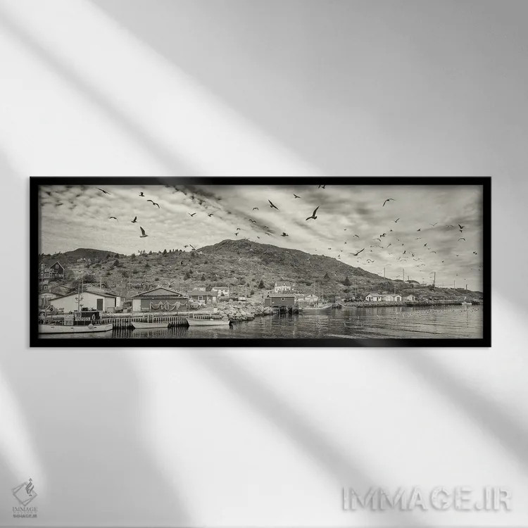 تابلو دکوراتیو قایق های ماهیگیری، پتی هاربر، شبه جزیره آوالون، جزیره ن… اثر پانورامیک ایمجز - نمای قابدار مشکی