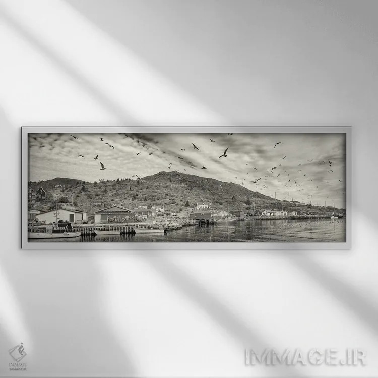 تابلو دکوراتیو قایق های ماهیگیری، پتی هاربر، شبه جزیره آوالون، جزیره ن… اثر پانورامیک ایمجز - نمای قابدار سفید