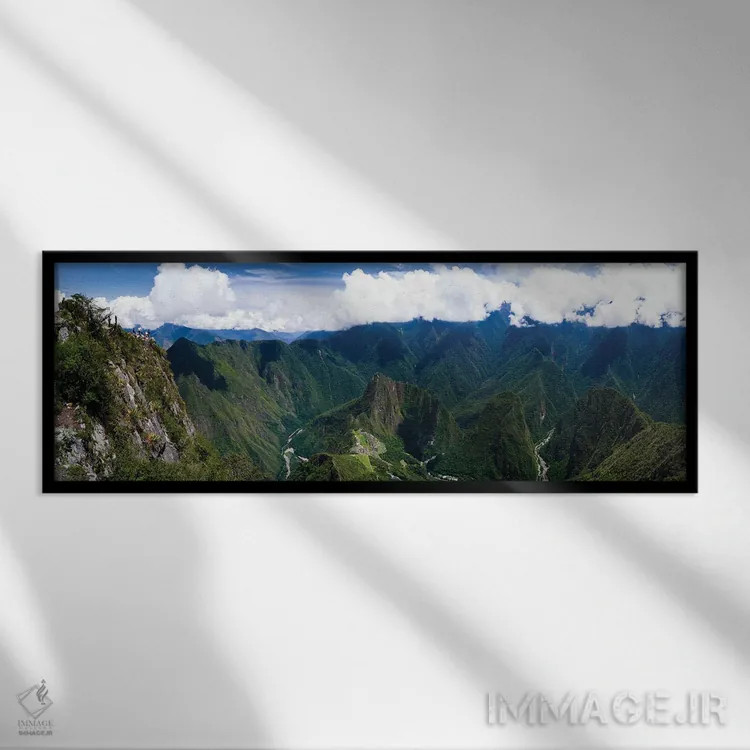 تابلو دکوراتیو خرابه های اینکا در ماچو پیکچو و قله هوئینا پیکچو، آگوآس… اثر پانورامیک ایمجز - نمای قابدار مشکی