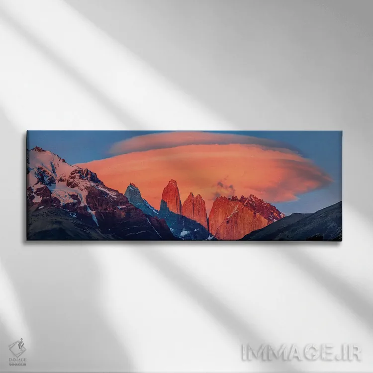 تابلو دکوراتیو منظره ای با کوه ها در هنگام غروب، پارک ملی تورس دل پاین… اثر پانورامیک ایمجز - نمای روبهرو روی دیوار