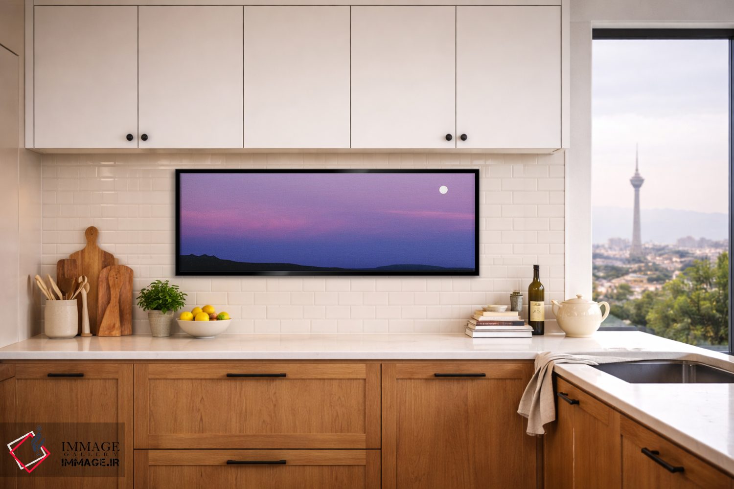 تابلو دکوراتیو ماه کامل در حال غروب بر فراز تریس اورخاس، نیومکزیکو، ای… اثر پانورامیک ایمجز - D5B