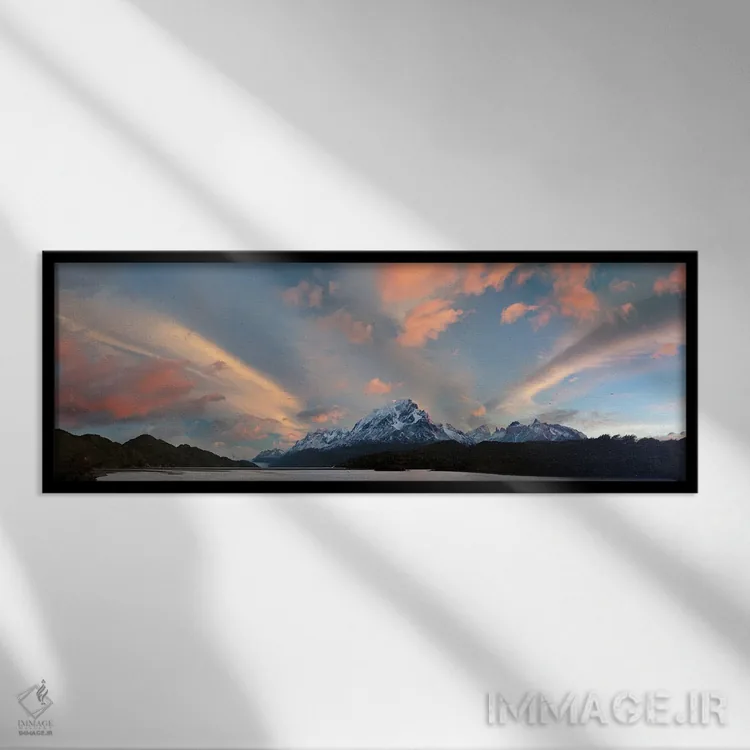 تابلو دکوراتیو منظره ای با دریاچه گری و کوه ها در هنگام غروب، پاتاگونی… اثر پانورامیک ایمجز - نمای قابدار مشکی