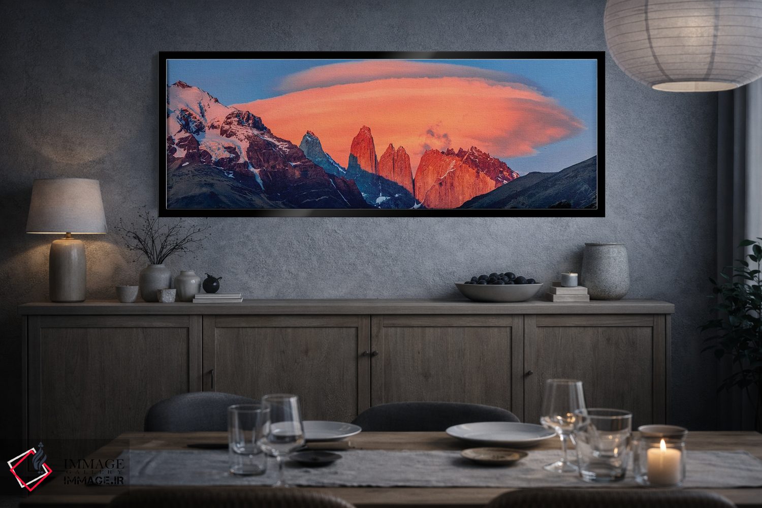 تابلو دکوراتیو منظره ای با کوه ها در هنگام غروب، پارک ملی تورس دل پاین… اثر پانورامیک ایمجز - D5B