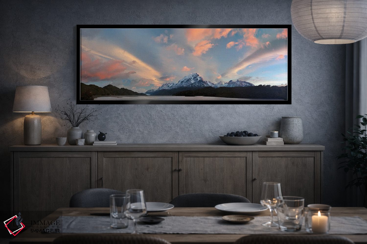 تابلو دکوراتیو منظره ای با دریاچه گری و کوه ها در هنگام غروب، پاتاگونی… اثر پانورامیک ایمجز - D4B