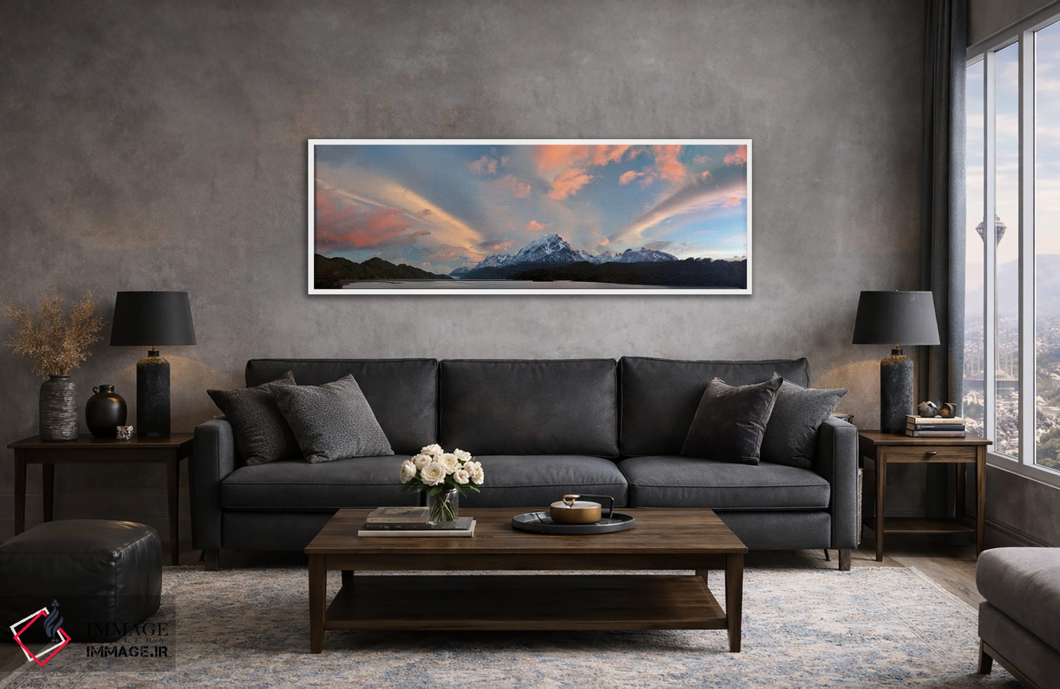 تابلو دکوراتیو منظره ای با دریاچه گری و کوه ها در هنگام غروب، پاتاگونی… اثر پانورامیک ایمجز - D5W