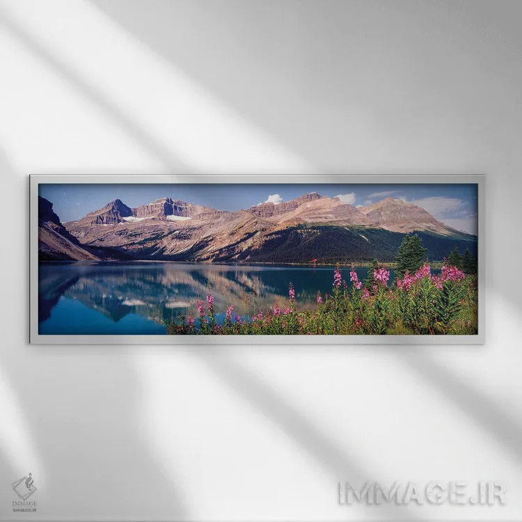 تابلو دکوراتیو Bow Lake, Mt. Jimmy Simpson, Alberta, Canada" - "بازتاب… اثر پانورامیک ایمجز - نمای قابدار سفید