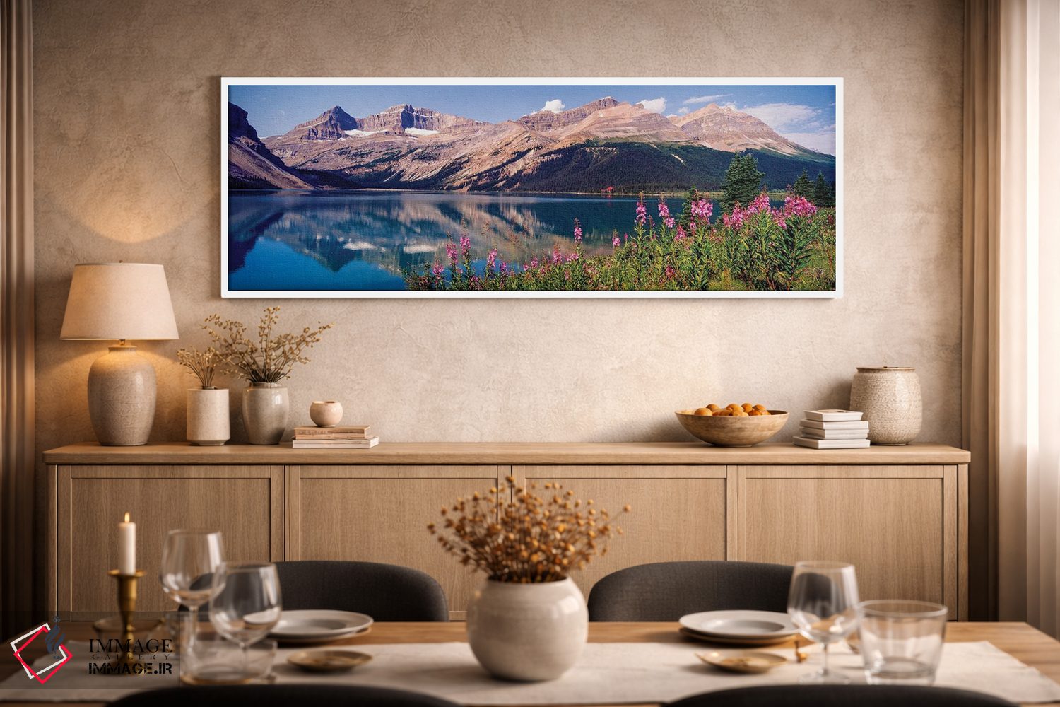 تابلو دکوراتیو Bow Lake, Mt. Jimmy Simpson, Alberta, Canada" - "بازتاب… اثر پانورامیک ایمجز - D1W