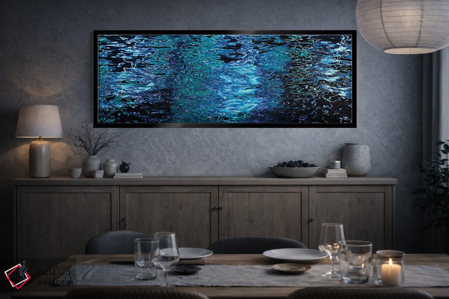 تابلو دکوراتیو انعکاس ها بر سطح آب در شب اثر پانورامیک ایمجز - D4B