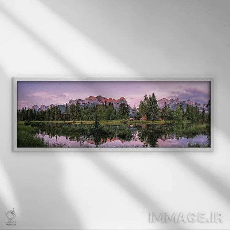 تابلو دکوراتیو Spring Creek Pond, Alberta, Canada" - "نمایی از دریاچه… اثر پانورامیک ایمجز - نمای قابدار سفید