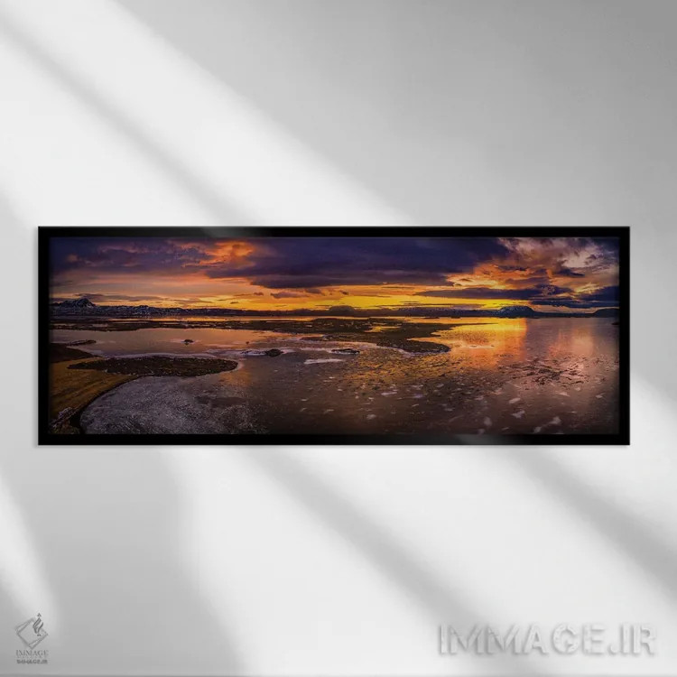 تابلو دکوراتیو Lake Myvatn, Iceland" - "غروب زمستانی، دریاچه میواتن، ا… اثر پانورامیک ایمجز - نمای قابدار مشکی