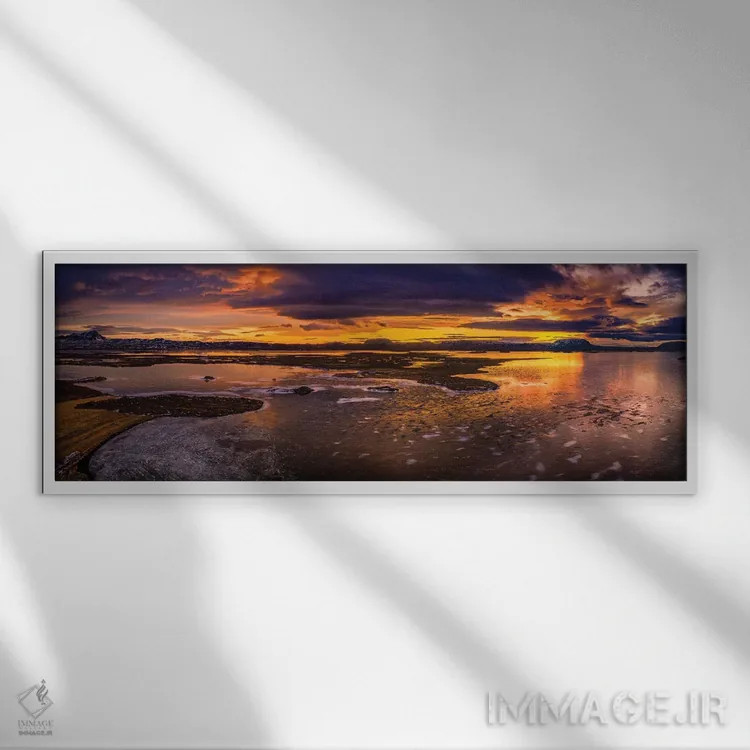 تابلو دکوراتیو Lake Myvatn, Iceland" - "غروب زمستانی، دریاچه میواتن، ا… اثر پانورامیک ایمجز - نمای قابدار سفید