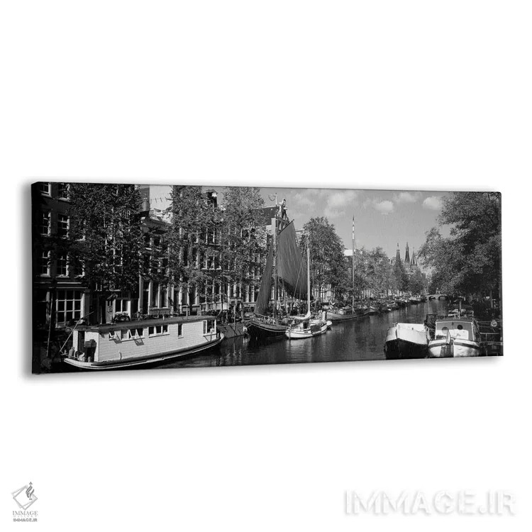 تابلو دکوراتیو Amsterdam, Netherlands" - "قایق ها در یک کانال، آمستردا… اثر پانورامیک ایمجز - نمای پرسپکتیو محصول