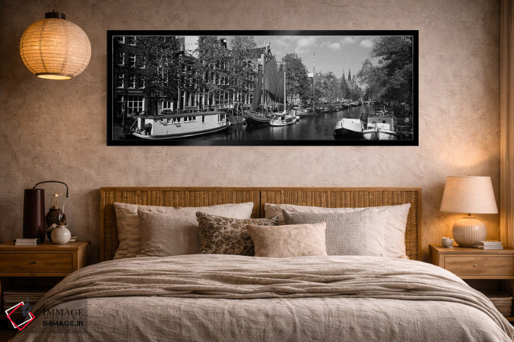 تابلو دکوراتیو Amsterdam, Netherlands" - "قایق ها در یک کانال، آمستردا… اثر پانورامیک ایمجز - D5B