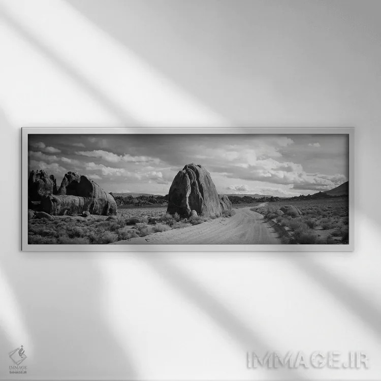 تابلو دکوراتیو Owens Valley, Sierras, California, USA" - "جاده خاکی که… اثر پانورامیک ایمجز - نمای قابدار سفید