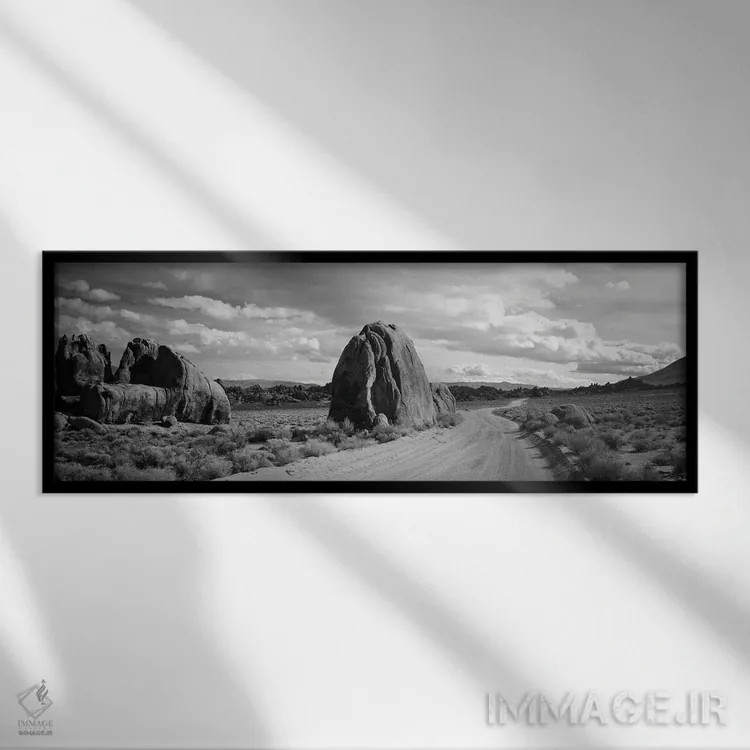 تابلو دکوراتیو Owens Valley, Sierras, California, USA" - "جاده خاکی که… اثر پانورامیک ایمجز - نمای قابدار مشکی