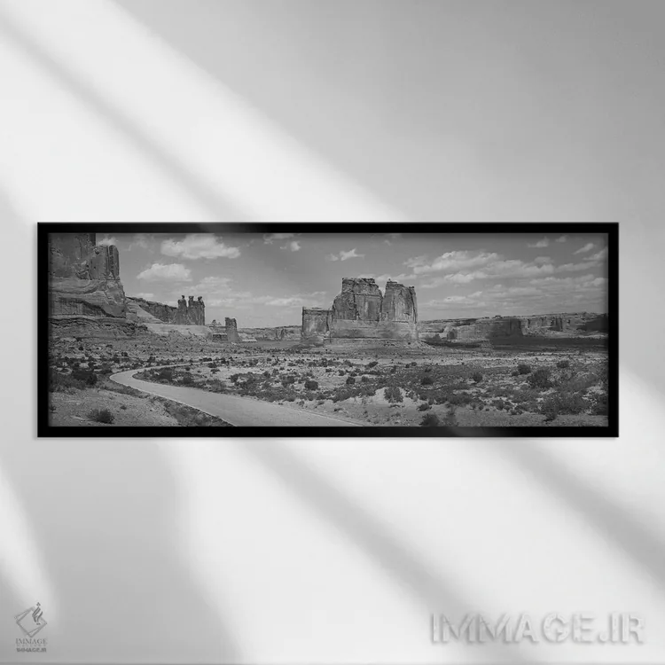 تابلو دکوراتیو Arches National Park, Utah, USA" - "جاده خالی که از یک… اثر پانورامیک ایمجز - نمای قابدار مشکی