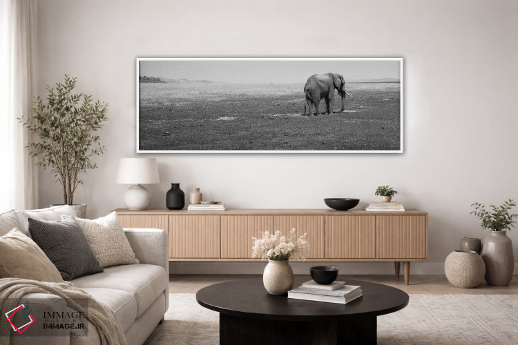 تابلو دکوراتیو Lake Kariba, Zimbabwe" - "فیل ایستاده در یک مزرعه، دریا… اثر پانورامیک ایمجز - D3W