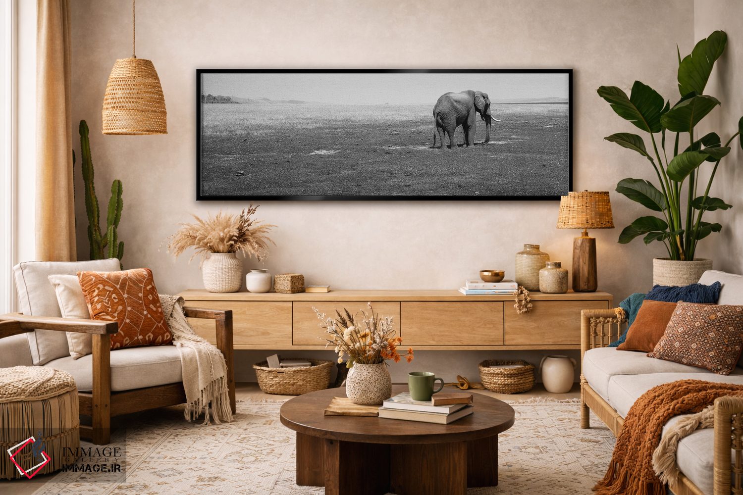 تابلو دکوراتیو Lake Kariba, Zimbabwe" - "فیل ایستاده در یک مزرعه، دریا… اثر پانورامیک ایمجز - D4B