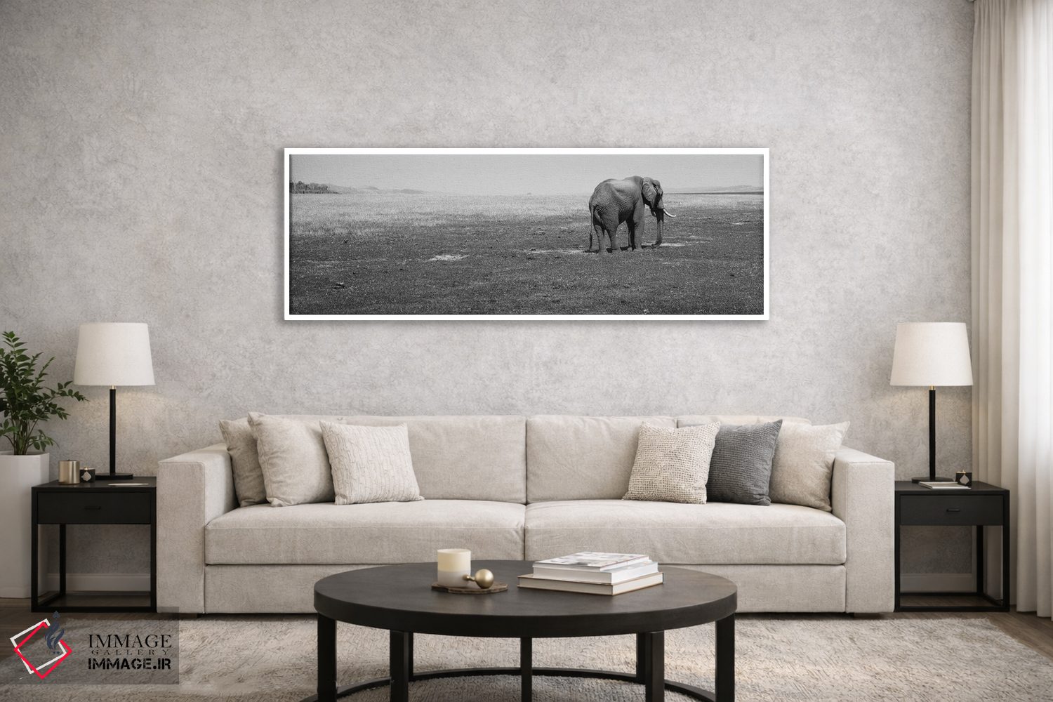 تابلو دکوراتیو Lake Kariba, Zimbabwe" - "فیل ایستاده در یک مزرعه، دریا… اثر پانورامیک ایمجز - D6W